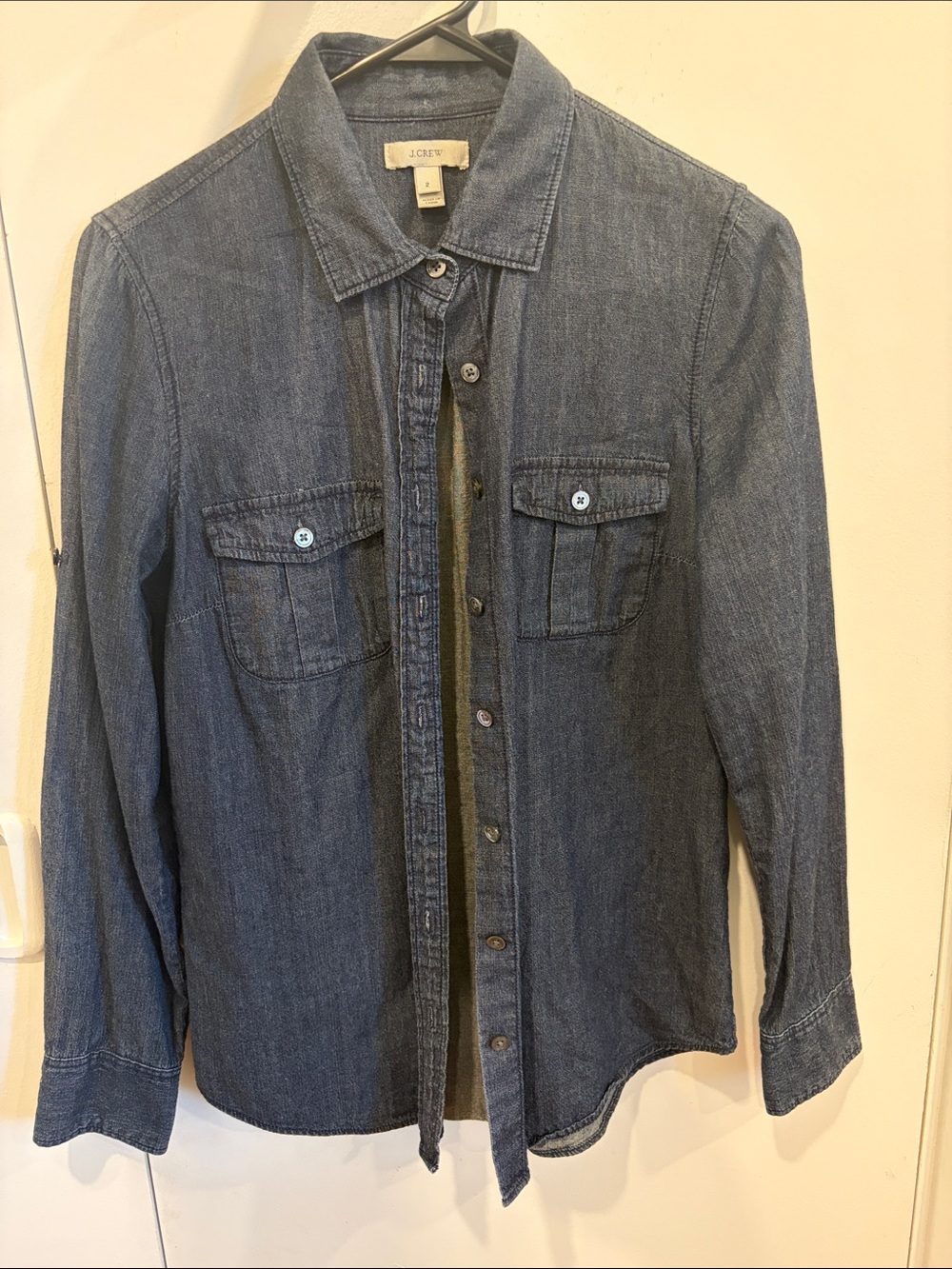 J. Crew Dark Wash Denim Shirt Jacket - Blue